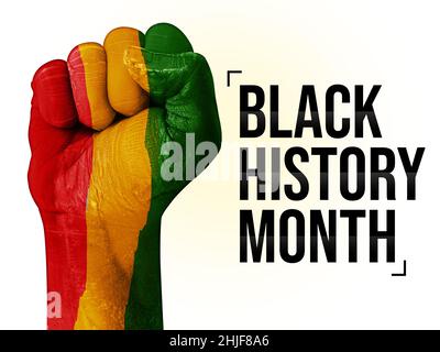 Black History Month Design pugno con Typography. Astratto Fist colorato che sostiene Black Lives sfondo Foto Stock