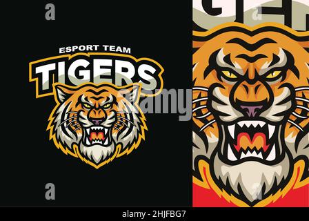 Tiger Head Logo Roaring Esport Mascot Design Vector Illustrazione Vettoriale