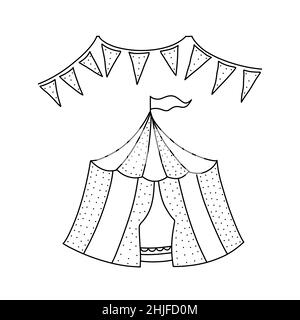 Set disegnato a mano di tenda da circo in stile di schizzo Doodle. Illustrazione per qualsiasi web design Illustrazione Vettoriale
