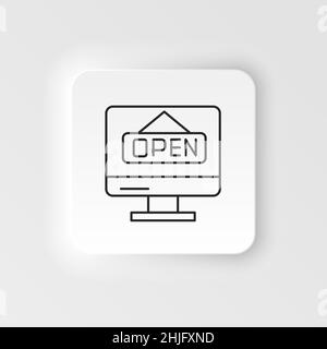 E-commerce pneumatico stile vettore icona monitor, segno, open outline vettore icona set Illustrazione Vettoriale