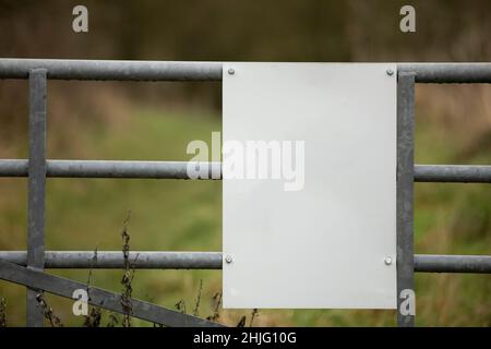 sfondo bianco con spazio di copia su un cancello metallico Foto Stock