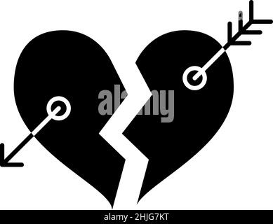 Cuore rotto con freccia di Bow icona Glyph vettore Illustrazione Vettoriale