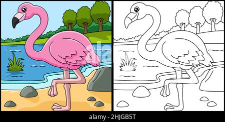 Flamingo Coloring Page Vector Illustrazione Illustrazione Vettoriale