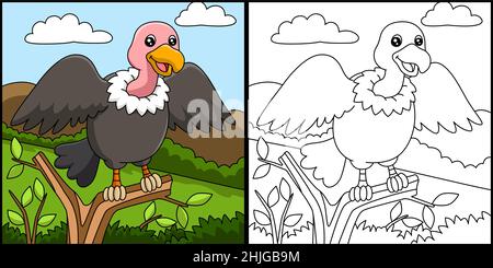 Illustrazione vettoriale della pagina di colorazione di avvoltoio Illustrazione Vettoriale