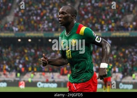 Camerun, Douala, 29 Gennaio 2022 - Vincent Aboubakar del Camerun durante la Coppa Africa sulle Nazioni Play offs - Quarter-finals match tra Gambia e Camerun al Japoma Stadium, Douala, Camerun 29/01/2022 Photo SF Credit: Sebo47/Alamy Live News Foto Stock