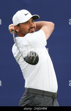 San Diego, California, Stati Uniti. 29th Jan 2022. Jason Day tee off the 7th buco durante il round finale del 2022 Farmers Insurance Open a Torrey Pines (Sud) a San Diego, California. (Credit Image: © Debby Wong/ZUMA Press Wire) Foto Stock