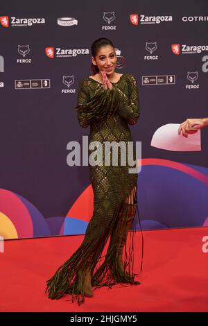 29 gennaio 2022, Zaragoza, Aragon, Spagna: Carolina Yuste partecipa al premio Feroz Awards 2022 - Red Carpet all'Auditorium il 29 gennaio 2022 a Zaragoza, Spagna (Credit Image: © Jack Abuin/ZUMA Press Wire) Foto Stock