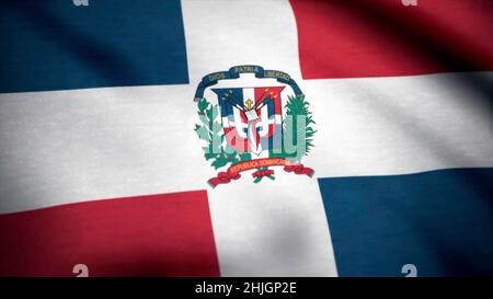 Bandiera della Repubblica Dominicana. Bandiera della Repubblica Dominicana che sventola al vento. Foto Stock