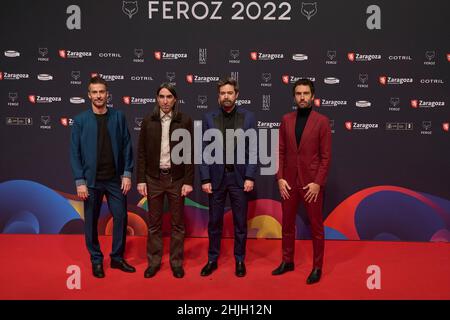 29 gennaio 2022, Saragozza, Aragona, Spagna: Pucho, Guillermo Galvan, Jorge Gonzalez, Juan Manuel Latorre, Alvaro B. Baglietto, David Garcia di Vetusa Morla partecipa ai Froz Awards 2022 - Red Carpet all'Auditorium il 29 gennaio 2022 a Saragozza, Spagna (Credit Image: © Jack Abuin/ZUMA Press Wire) Foto Stock