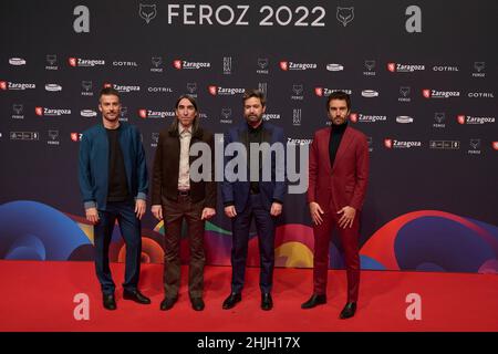 29 gennaio 2022, Saragozza, Aragona, Spagna: Pucho, Guillermo Galvan, Jorge Gonzalez, Juan Manuel Latorre, Alvaro B. Baglietto, David Garcia di Vetusa Morla partecipa ai Froz Awards 2022 - Red Carpet all'Auditorium il 29 gennaio 2022 a Saragozza, Spagna (Credit Image: © Jack Abuin/ZUMA Press Wire) Foto Stock