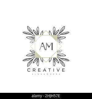 AM Initial Letter Flower Logo Template vettore premium Illustrazione Vettoriale