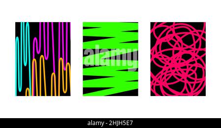 Set di poster verticali astratti della linea di doodle Illustrazione Vettoriale