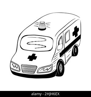 Ambulanza auto in stile scarabeo isolato su sfondo bianco. Illustrazione vettoriale. Illustrazione Vettoriale