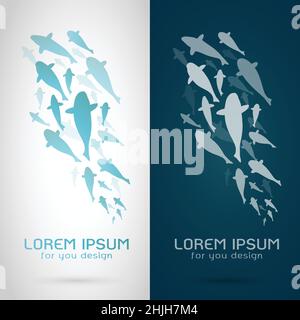 Vettore di disegno del pesce su sfondo bianco e blu, Logo, simbolo. Illustrazione vettoriale a livelli facilmente modificabile. Animali selvatici. Illustrazione Vettoriale