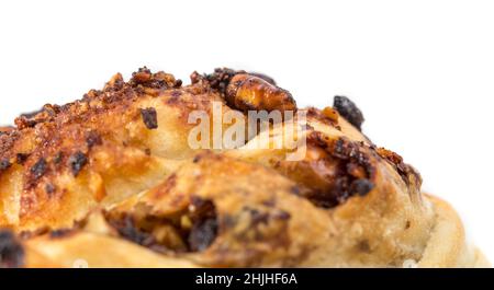 Primo piano di una deliziosa torta con pasta sfoglia e formaggio. Macro. Può essere utilizzato come sfondo completo. Foto Stock