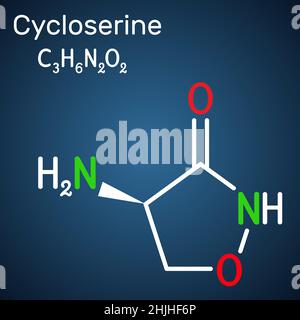 Molecola di cicloserina. È un antibiotico ad ampio spettro usato nel trattamento della tubercolosi e di alcune infezioni del tratto urinario (UTI). Che strutturale Illustrazione Vettoriale