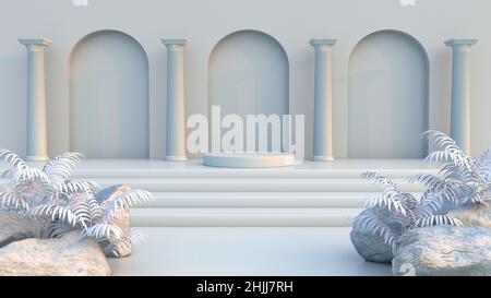 3d illustrazione di una scena in stile classico con una piattaforma vuota per la presentazione o l'esposizione del prodotto Foto Stock