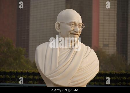 New Delhi, India, 2022.The Charkha Museum in Connaught Place. Mahatma Gandhi è il Padre della Nazione. Foto Stock