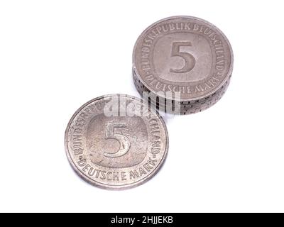5 moneta D-Mark dell'ex Repubblica federale di Germania Foto Stock
