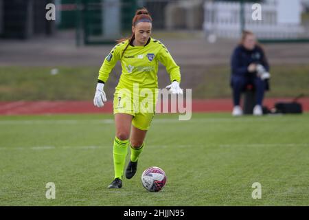 Durham, Regno Unito. 30th Jan 2022. Durham, Inghilterra, gennaio 30th 2021 Naoisha McAloon (1 Durham) durante la partita della fa Cup femminile tra Durham e Blackburn Rovers al Maiden Castle Sports Park di Durham, Inghilterra. Richard Callis/SPP Credit: SPP Sport Press Photo. /Alamy Live News Foto Stock