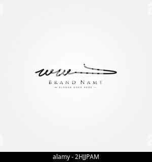 Logo WW lettera iniziale - Logo stile firma scritto a mano - Logo vettore semplice in stile firma per le iniziali del nome del marchio. Illustrazione Vettoriale