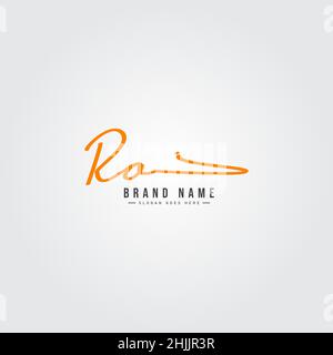 Lettera iniziale Logo RO - Logo di stile della firma scritto a mano - Logo vettoriale semplice in stile della firma per le iniziali del nome del marchio. Illustrazione Vettoriale