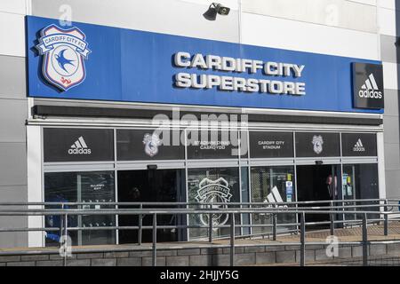 Cardiff, Regno Unito. 30th gennaio 2022. Vista generale del Cardiff City Stadium, sede di Cardiff City - Club Superstore riapre a seguito della revoca delle restrizioni COVID in Galles., a Cardiff, Regno Unito il 1/30/2022. (Foto di Mike Jones/News Images/Sipa USA) Credit: Sipa USA/Alamy Live News Foto Stock