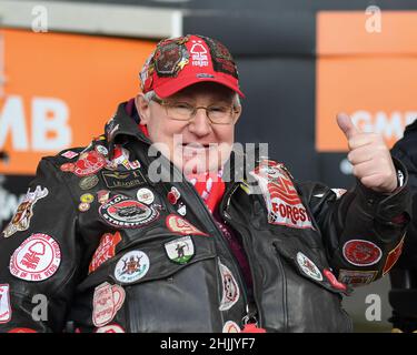 Cardiff, Regno Unito. 30th Jan 2022. Nottingham Forest, sostenitore dei viaggi a Cardiff, Regno Unito, il 1/30/2022. (Foto di Mike Jones/News Images/Sipa USA) Credit: Sipa USA/Alamy Live News Foto Stock