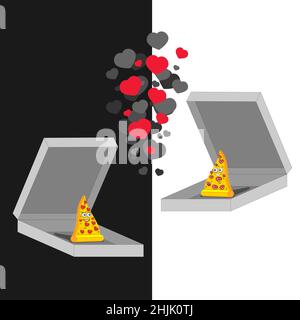 Pizza scatola fetta ragazza ragazzo San Valentino cuore giorno su isolato sfondo immagine vettoriale Illustrazione Vettoriale
