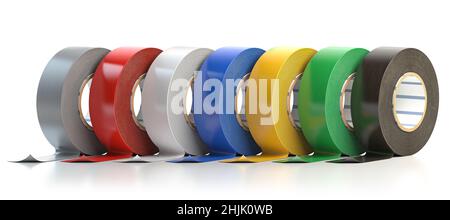 Nastro adesivo isolante di diversi colori isolato su bianco. 3d illustrazione Foto Stock