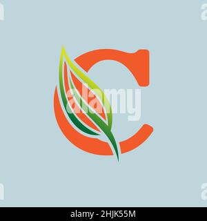 C Logo - lettera iniziale C con foglia - modello di logo vettoriale monogramma per le iniziali del nome commerciale Illustrazione Vettoriale