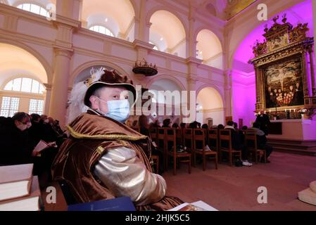 Ausgustusburg, Germania. 30th Jan 2022. Servizio festivo nella chiesa del castello di Augustusburg. Il servizio ha segnato l'apertura dell'anno del festival '450 anni del Castello di Augustusburg'. Credit: dpa/dpa-Zentralbild/dpa/Alamy Live News Foto Stock