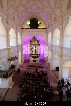 Ausgustusburg, Germania. 30th Jan 2022. Servizio festivo nella chiesa del castello di Augustusburg. Il servizio ha segnato l'apertura dell'anno del festival '450 anni del Castello di Augustusburg'. Credit: dpa/dpa-Zentralbild/dpa/Alamy Live News Foto Stock