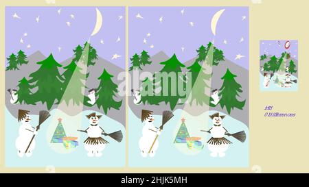 trova 10 differenze rebus per i bambini sotto i 6 anni, presentato dalle stagioni dell'anno Illustrazione Vettoriale