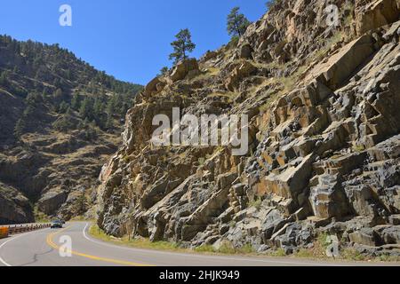 Lungo l'autostrada 36 da Fort collins a Estes Park, Colorado CO Foto Stock