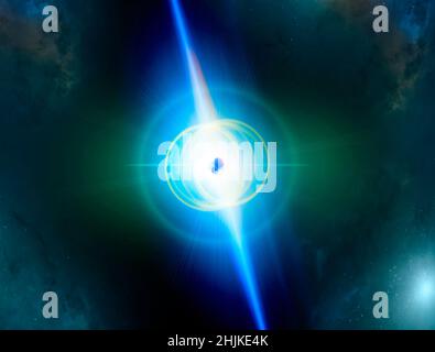 Un magnetar è un tipo di stella di neutroni che si ritiene abbia un campo magnetico estremamente potente. Stelle sullo sfondo Foto Stock