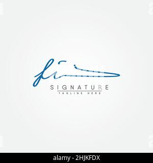 Lettera iniziale Logo Fi - Logo stile firma disegnato a mano - Logo vettore semplice in stile firma per le iniziali Illustrazione Vettoriale