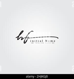 Lettera iniziale Logo HF - Logo stile firma disegnato a mano - Logo vettore semplice in stile firma per le iniziali Illustrazione Vettoriale