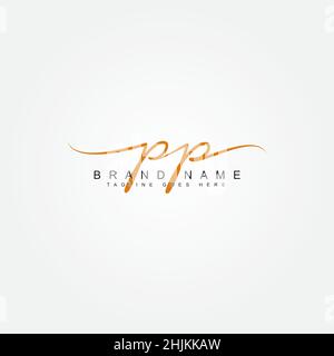 Lettera iniziale Logo PP - Logo della firma disegnato a mano - Logo del vettore minimale per le iniziali in stile calligrafia Illustrazione Vettoriale