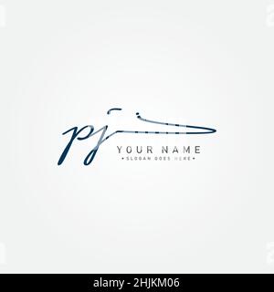 Lettera iniziale Logo PJ - Logo della firma disegnato a mano - Logo del vettore minimale per le iniziali in stile calligrafia Illustrazione Vettoriale