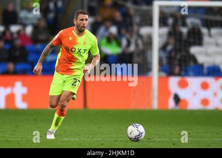 Cardiff, Regno Unito. 30th Jan 2022. Steve Cook #27 di Nottingham Forest in azione durante la partita a Cardiff, Regno Unito, il 1/30/2022. (Foto di Mike Jones/News Images/Sipa USA) Credit: Sipa USA/Alamy Live News Foto Stock