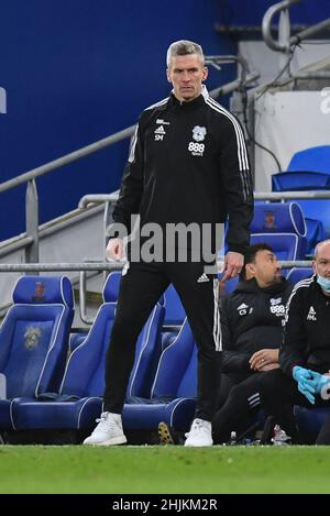 Cardiff, Regno Unito. 30th Jan 2022. Steve Morison manager di Cardiff City durante la partita a Cardiff, Regno Unito, il 1/30/2022. (Foto di Mike Jones/News Images/Sipa USA) Credit: Sipa USA/Alamy Live News Foto Stock