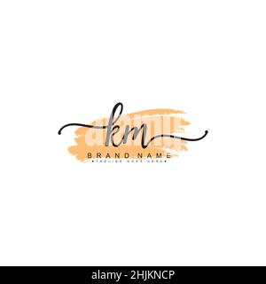 Lettera iniziale Logo KM - Firma scritta a mano Logo - Minimal Vector Logo per le iniziali in stile calligrafia Illustrazione Vettoriale