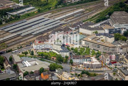 Vista aerea, Hamm Westf. Stazione centrale, B&B Hotel, cantiere e nuovo edificio residenziale sul sito ex del Kipp'n in, Neue Bahnhofs Foto Stock