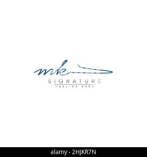 Lettera iniziale Logo MK - Logo della firma disegnato a mano - Logo del vettore minimal per iniziali in stile calligrafia Illustrazione Vettoriale