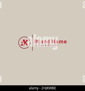 Lettera iniziale Logo AK - Logo aziendale minimo per gli alfabeti A e K - modello di logo vettoriale monogramma per le iniziali del nome commerciale Illustrazione Vettoriale