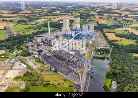 Vista aerea, RWE Kraftwerk Westfalen, Uentrop, Hamm, Ruhrgebiet, Renania settentrionale-Vestfalia, Germania, DE, e-Werk, Europa, vista, forme e colori distanti Foto Stock