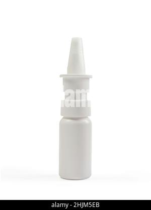 Flacone spray per uso medico isolato su sfondo bianco. Prodotto farmaceutico Foto Stock