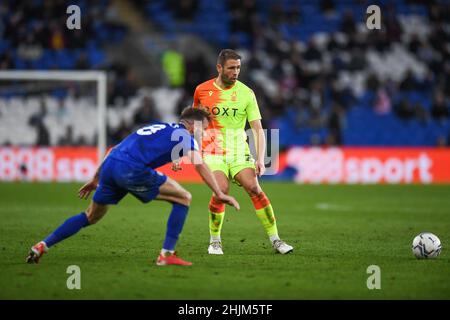 Cardiff, Regno Unito. 30th Jan 2022. Steve Cook #27 di Nottingham Forest in azione durante la partita a Cardiff, Regno Unito, il 1/30/2022. (Foto di Mike Jones/News Images/Sipa USA) Credit: Sipa USA/Alamy Live News Foto Stock