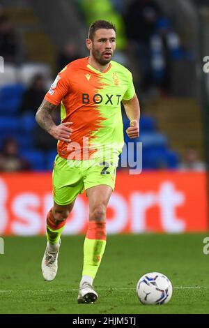 Cardiff, Regno Unito. 30th Jan 2022. Steve Cook #27 di Nottingham Forest in azione durante la partita a Cardiff, Regno Unito, il 1/30/2022. (Foto di Mike Jones/News Images/Sipa USA) Credit: Sipa USA/Alamy Live News Foto Stock